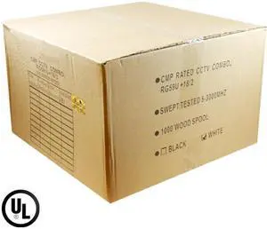 Five Star Cable 1000 ft. CMP RG59U Video Zip Combo Cable Box 1000 foot Plenum White RG59 Siamese Coaxial + 18 / 2 Power Cable Reel-in box