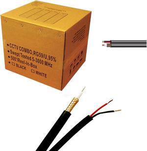 FiveStar Cable 500 ft. RG59 Siamese CCTV Combo Coaxial Cable - 20AWG RG59 Video + 18/2 18AWG Power for Surviellance Security System (500 Ft, Black)