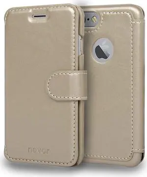 NAVOR Fashion Design Ultra Slim & Light Flip Wallet case with Apple Window View for iPhone 7 -Gold (IP7ZS2GD)