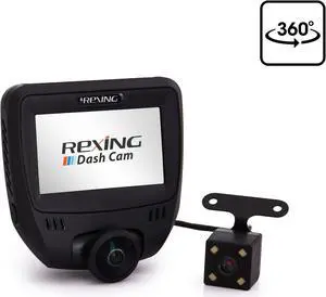 Rexing V360 Dual Channel Dashboard Camera Recorder Car Dash Cam with Rear Camera, 360 Degree Wide Angle, G-Sensor, WDR, Loop Recording