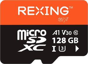 REXING 128GB microSDXC UHS-3 4K Full HD Video High-Speed Transfer Monitoring SD Card with Adapter for Dash Cams, Surveillance Systems, Security Cameras, & Body Cam