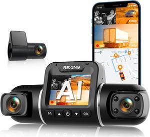 REXING V2 PRO AI DASH CAM 3 Channel Front/Cabin/Rear 1080p Recording, 2.7 LCD, WiFi, Mobile App, GPS, Artificial Intelligence Dash Camera w/ ADAS, Collision/Pedestrian/Lane Departure Warning