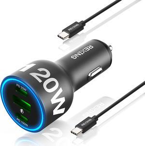 Rexing 120W USB-C Car Charger, PD100W & PD20W Fast Charging, LED Indicator, Triple Port, Compatible with iPhone, Galaxy, iPad, MacBook, Overcharge Protection, 100W USB-C Cable Included