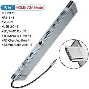 USB C HUB Type C to HDMI VGA RJ45 Multi Ports USB 3.0 USB3.0 Type-C Splitter For Macbook Pro Air USB-C HUB Power Adapter