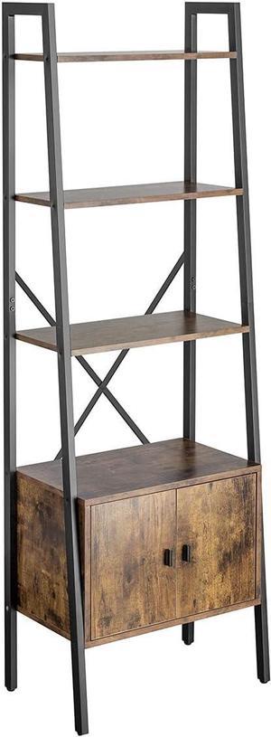 Boost Industries DL-13 4-Tier Multifunctional Ladder Shelf with Metal Frame and Enclosed Storage Cabinet (Rustic Wood)