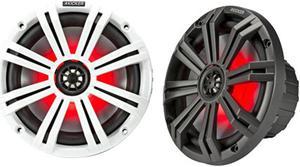 Kicker 45KM8-L 8" 2-Way 4 Ohm Marine LED Coaxial Speakers with Charcoal and White Grilles (Pair)