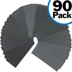 90 Pack Sandpaper Sheet Assortment, 400 to 3000 Grit for Wet or Dry Sanding 9 x 3.6 Inch Waterproof Sheets for Automotive, Wood Furniture Finishing, Crafts, and More