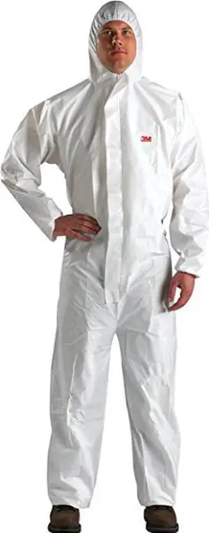 3M 4510-L Hooded Disposable Coveralls, L, White, Microporous Laminate