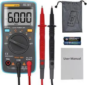 Auto-Ranging True RMS Digital Multimeter 6000 Counts & Backlit LCD Display, Measures AC/DC Voltage & Current, Resistance, Capacitance, Frequency, Duty Cycle, Diode, Continuity