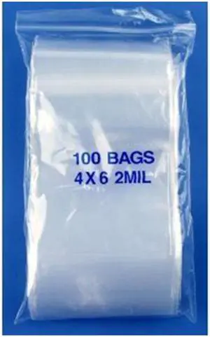PREMIUM High Quality 2X, 100 CLEAR Reclosable Zipper Bags 4'' x 6'' - 2 mil thick