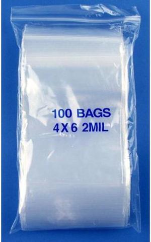 4" x 6", 2 Mil Clear Zip Lock Bags, 5 Packs of 100