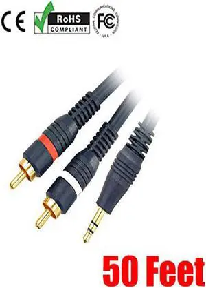iMBAPrice Premium Series 50 Feet 3.5mm Stereo Male to 2RCA Male 22AWG Cable - Gold Plated