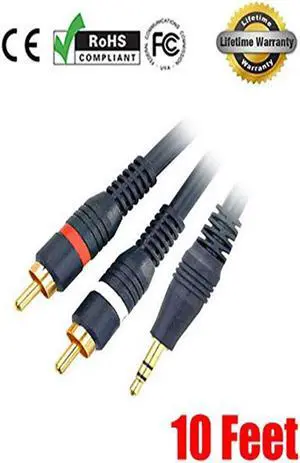 iMBAPrice - Premium Series 12 Feet 3.5mm Stereo Male to 2RCA Male 22AWG Cable - Gold Plated