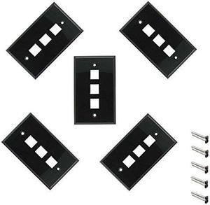 iMBAPrice 3 Port Keystone Jack Wall Plate 1-Gang - Black (Pack of 5)