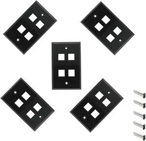 iMBAPrice 4 Port Keystone Jack Wall Plate 1-Gang - Black (Pack of 5)