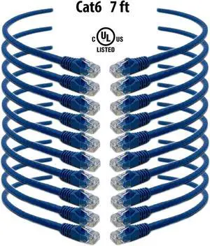 iMBAPrice (10 Pack) Blue 7 Feet (7ft) Molded UTP Cat6 Ethernet Network Patch Cable RJ45 M/M