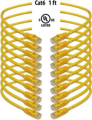 iMBAPrice - Cat6 RJ45 Snagless Ethernet Patch Cable in Yellow (1 Feet) - 10 Pack