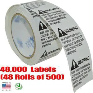 iMBAPrice Suffocation Warning Labels (Made in USA) 24000 Labels (48 Rolls of 500) Peel & Stick Instruction Labels - KEEP AWAY FROM SMALL CHILDREN, FBA Approved Labels