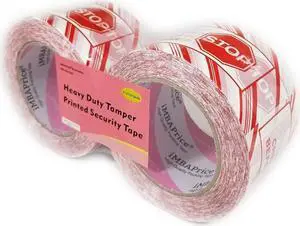 iMBAPrice 2 Rolls of 110 Yard(2 x 330 Feet Long) 3-Inches Wide Printed White Carton Sealing Tape with Red Lettering -IF SEAL IS BROKEN - 3" Stop Sign Security Shipping Tape