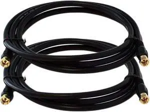 iMBPrice - (2-Pack) RG6 Coaxial Patch Cable (6 Feet) with F-Type Screw-on Connectors in Black
