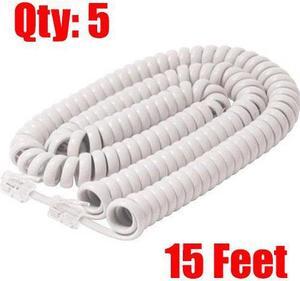 iMBAPrice (5 Pack) White Telephone headset cable - (3 to 15 Feet) Heavy Duty Coiled Telephone Handset Cord