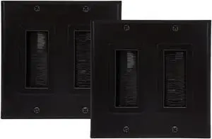 iMBAPrice (2-Pack) Black Dual Gang Decora Brush Wall Plate - Two Gang Wall Plate with Brush Bristles