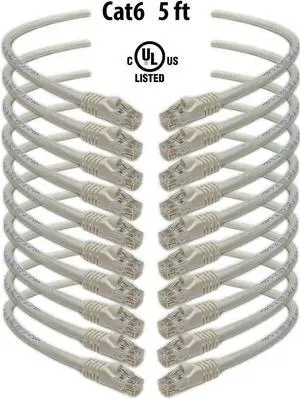 iMBAPrice - Cat6 Snagless RJ45 Ethernet Patch Cable in White (5 Feet) - 10 Pack