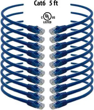 iMBAPrice - 5 Ft (5ft) Cat6 Ethernet Network Patch Cable RJ45 (10 Pack) Blue