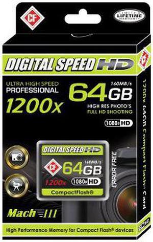 Digital Speed 64GB 1200X Professional High Speed Mach III 160MB/s Error Free (CF) HD Memory Card Class 10