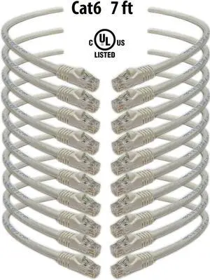iMBAPrice - Cat6 Snagless RJ45 Ethernet Patch Cable in White (7 Feet) - 10 Pack