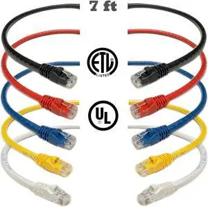 iMBAPrice® Mixed Colors - RJ45 Cat6 Snagless Ethernet Patch Cable MULTI COLOR 7 feet (5 Pack)