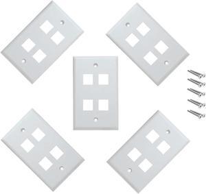 iMBAPrice 4 Port Keystone Jack Wall Plate 1-Gang - White (Pack of 5)