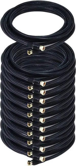 iMBPrice - (10-Pack) RG6 Coaxial Patch Cable (12 Feet) with F-Type Screw-on Connectors in Black