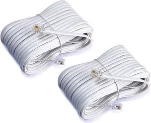 iMBAPrice (2-Pack) 50 Feet RJ11 4C Modular Long Telephone Extension Phone Cord Cable Line Wire - White