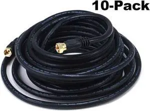 iMBPrice (Pack of 10) RG6 Coaxial Long Patch Cable (25 Feet) with F-Type Screw-on Connectors in Black