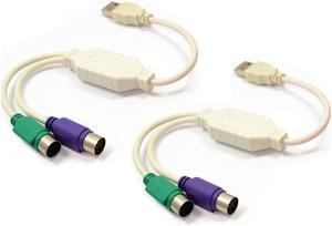 USB to Dual PS/2 Adapter, for Mouse and Keyboard - White (Pack of 2)