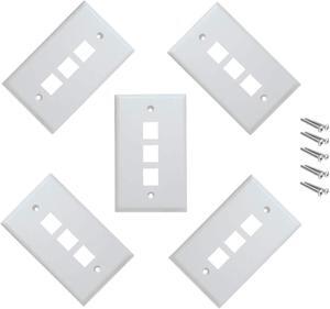 iMBAPrice - 3 Port Keystone Jack Wall Plate 1-Gang - White (Pack of 5)