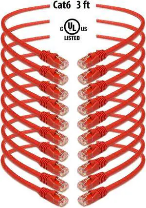 iMBAPrice - Cat6 Snagless RJ45 Ethernet Patch Cable in Red (3 Feet) - 10 Pack