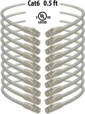 iMBAPrice Cat6 Snagless Ethernet Patch Cable in White 0.5 Feet (6 Inches) - 10 Pack