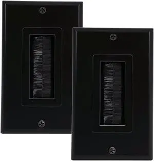 iMBAPrice (2-Pack) Black Single Gang Decor Style Brush Wall Plate - One Gang Wall Plate with Brush Bristles
