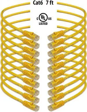 iMBAPrice - Cat6 RJ45 Snagless Ethernet Patch Cable in Yellow Color (7 Feet) - 10 Pack