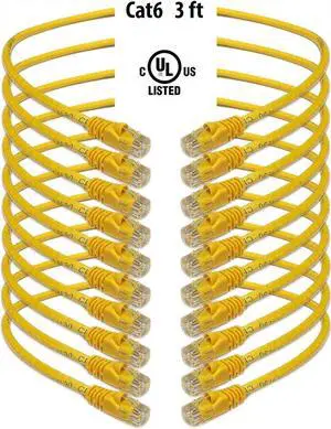 iMBAPrice - Cat6 RJ45 Snagless Ethernet Patch Cable in Yellow Color (3 Feet) - 10 Pack