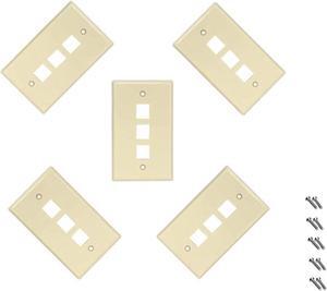 iMBAPrice 3 Port Flush Mount Keystone Jack Wall Plate 1-Gang - Ivory (Pack of 5)