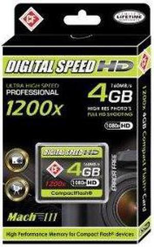 Digital Speed 4GB 1200X Professional High Speed Mach III 160MB/s Error Free (CF) HD Memory Card Class 10