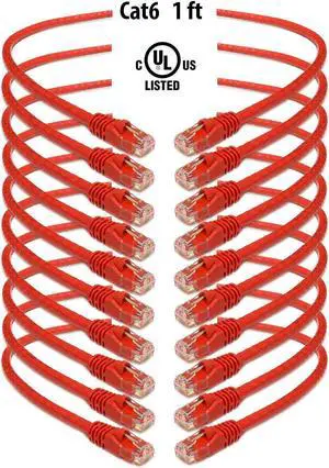 iMBAPrice - Cat6 Snagless Ethernet Patch Cable in Red (1 Feet) - 10 Pack