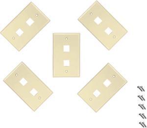iMBAPrice 2 Port Flush Mount Keystone Jack Wall Plate 1-Gang - Ivory (Pack of 5)
