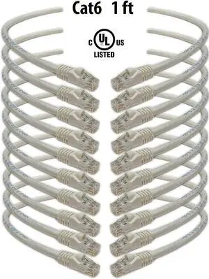 iMBAPrice Cat6 Snagless Ethernet Patch Cable in White (1 Feet) - 10 Pack