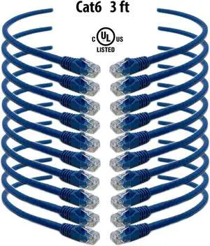 iMBAPrice (10 Pack) Blue 3 Feet (3ft) Molded UTP Cat6 Ethernet Network Patch Cable RJ45 M/M