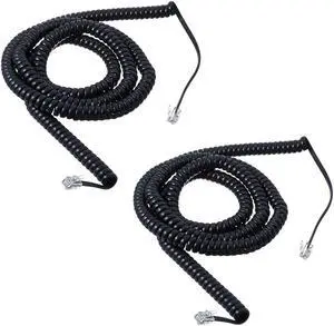 iMBAPrice (Pack of 2) 3 to 25 Feet Black Coiled Telephone Phone Handset Cable Cord (Value Pack)