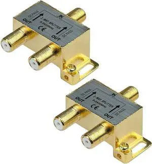 iMBAPrice 110013-2 (2-Pack) Glod Plated 2.4 Ghz 2-Way Coaxial Cable Splitter F-Type Screw for Video Satellite Splitter/V